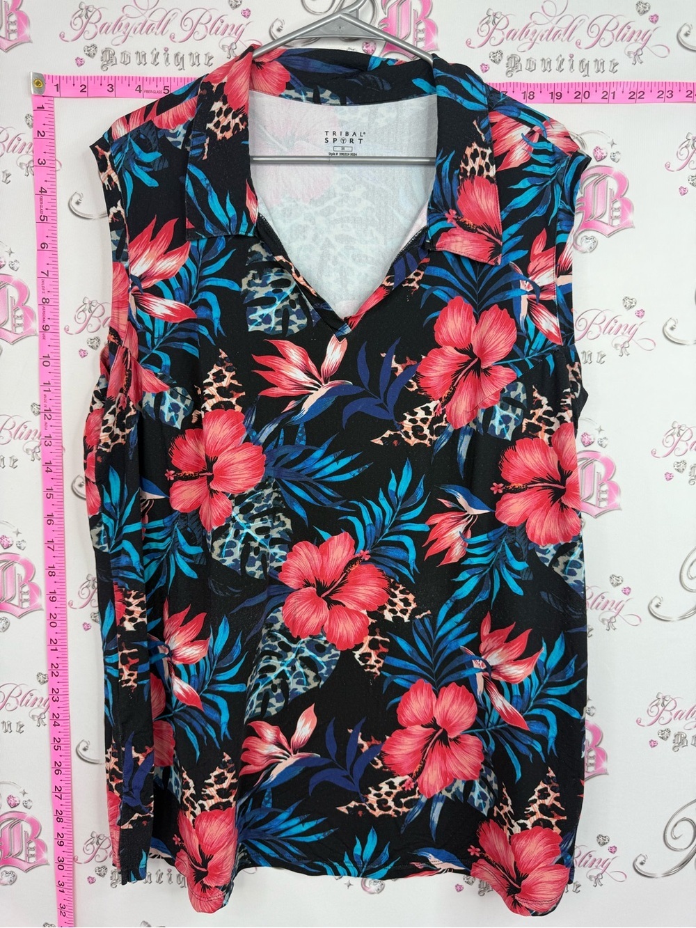 Tribal sport tank top Black Floral Tropical Sleeveless Blouse